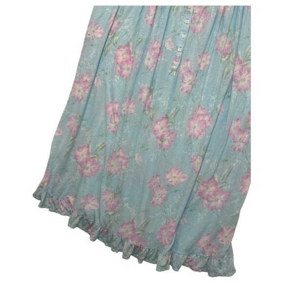 Eileen West Nightgown Womens Large Blue Pink Floral Chemise Lace Trim Ruffle Hem - Picture 5 of 13